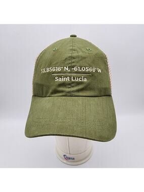 St. Lucia Coordinates West Indies Cap Hap Trucker Mesh Snapback Green Tan OS
